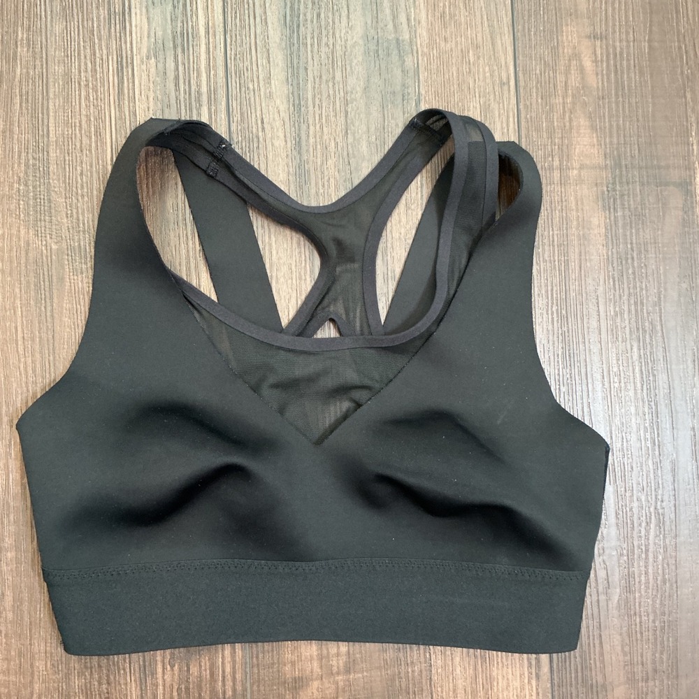 Athleta Mesh Layered Racerback Sports Bra Black Strappy Activewear Small